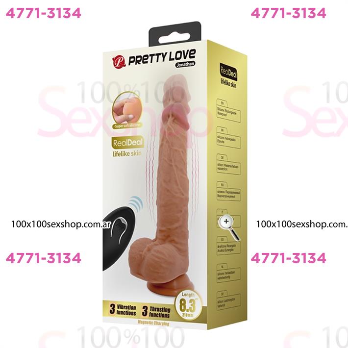 Dildo realista con control remoto: vibración, empuje automático y base con ventosa