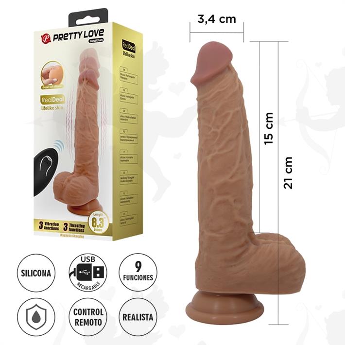  Dildo realista con control remoto: vibración, empuje automático y base con ventosa 