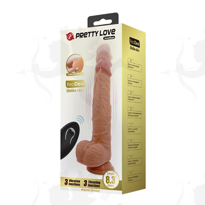 Dildo realista con control remoto: vibración, empuje automático y base con ventosa