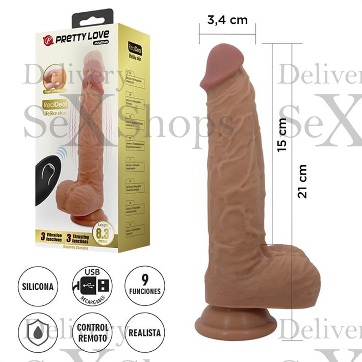 Dildo realista con control remoto: vibración, empuje automático y base con ventosa Dildo realista con control remoto: vibración, empuje automático y base con ventosa