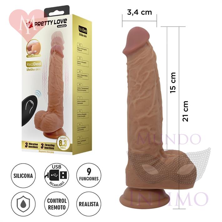 Dildo realista con control remoto: vibración, empuje automático y base con ventosa