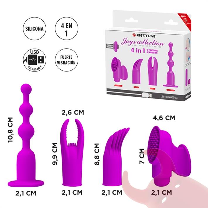 Vibrador con 12 funciones de vibración, 4 estilos diferentes de funda de silicona con recarga USB