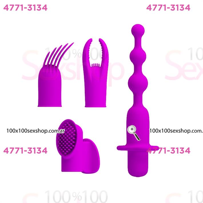 Vibrador con 12 funciones de vibración, 4 estilos diferentes de funda de silicona con recarga USB