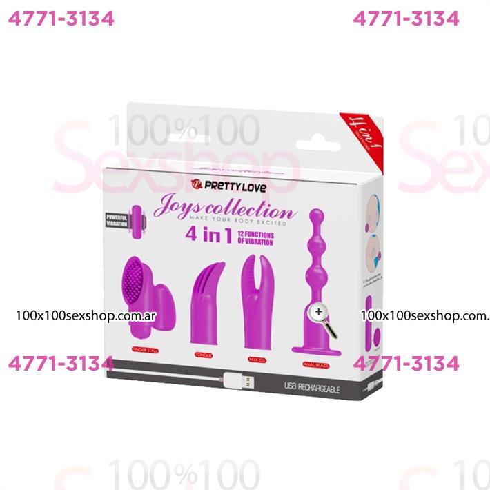 Vibrador con 12 funciones de vibración, 4 estilos diferentes de funda de silicona con recarga USB