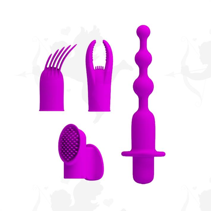 Vibrador con 12 funciones de vibración, 4 estilos diferentes de funda de silicona con recarga USB