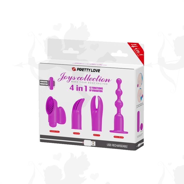 Vibrador con 12 funciones de vibración, 4 estilos diferentes de funda de silicona con recarga USB