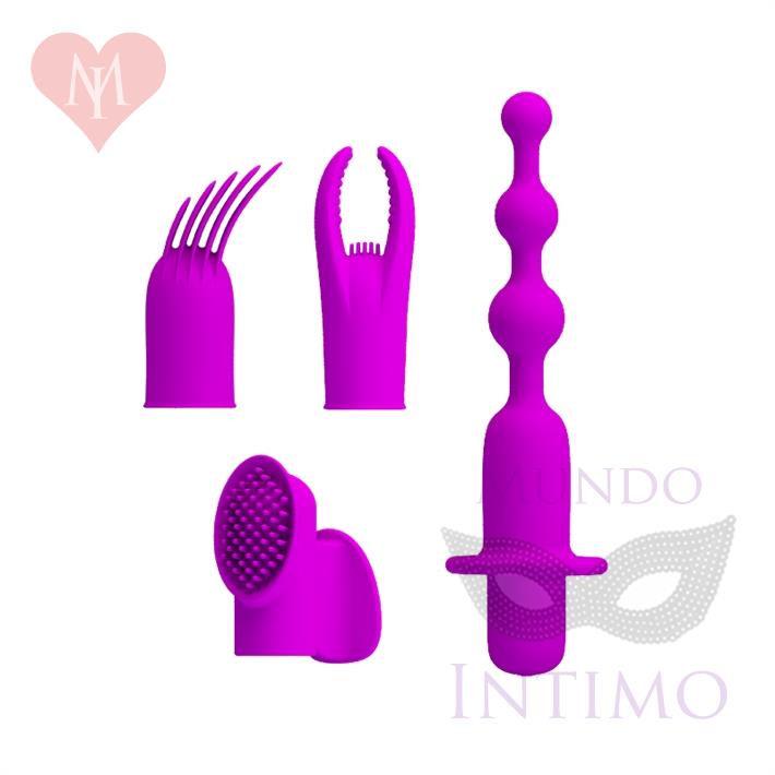 Vibrador con 12 funciones de vibración, 4 estilos diferentes de funda de silicona con recarga USB