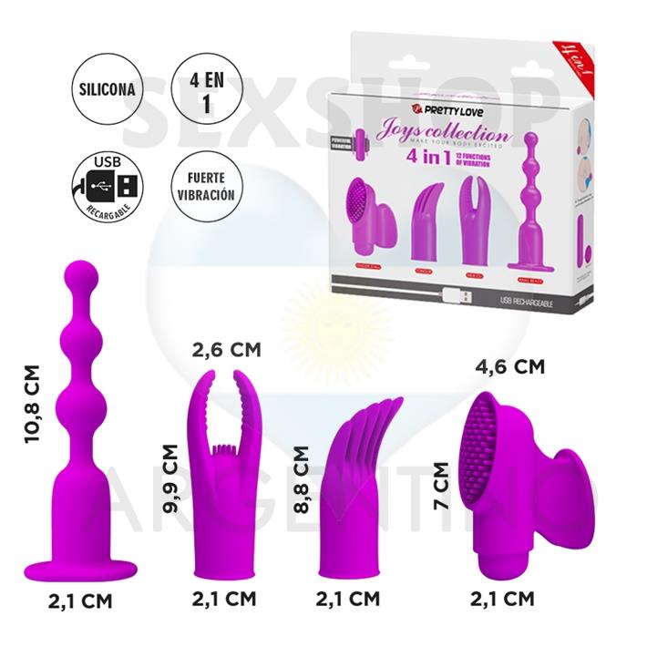 Vibrador con 12 funciones de vibración, 4 estilos diferentes de funda de silicona con recarga USB