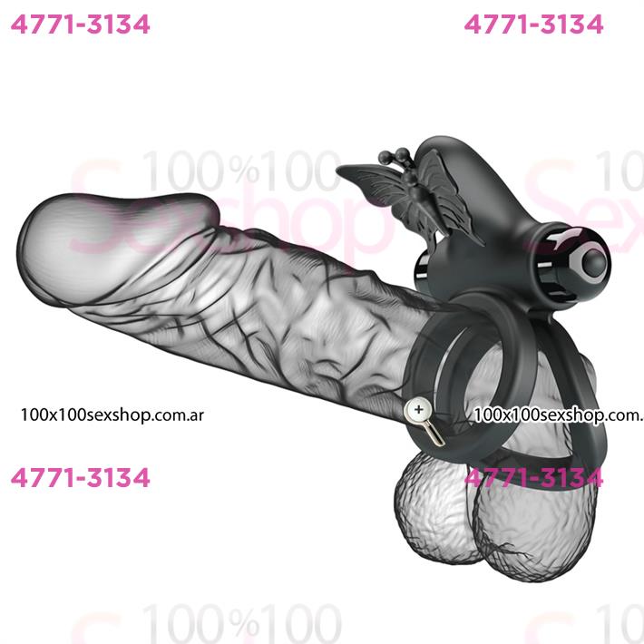 Anillo con sujetador de testiculos y estimulador de clitoris con forma de mariposa