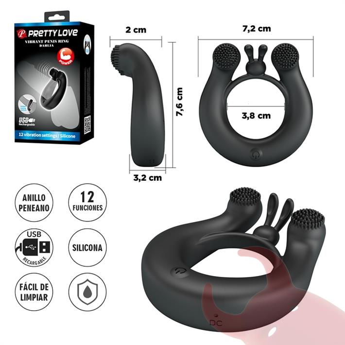  Anillo Vibrador Doble Motor con 12 Modos para Parejas 