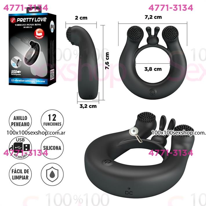 Cód: CA SS-PL-210324 - Anillo Vibrador Doble Motor con 12 Modos para Parejas - $ 69500