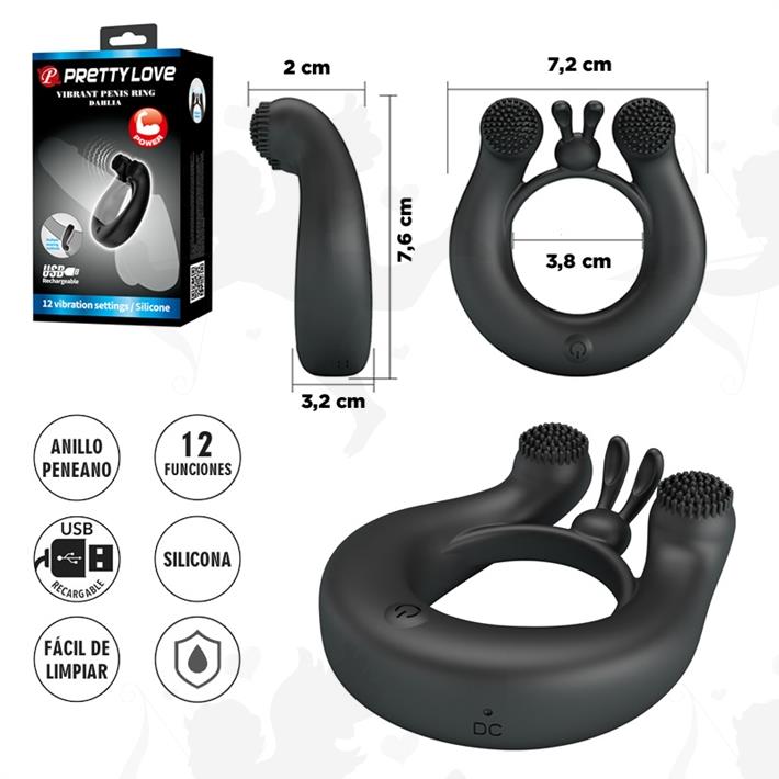 Anillo Vibrador Doble Motor con 12 Modos para Parejas