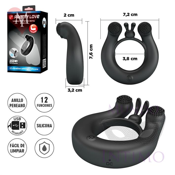  Anillo Vibrador Doble Motor con 12 Modos para Parejas 