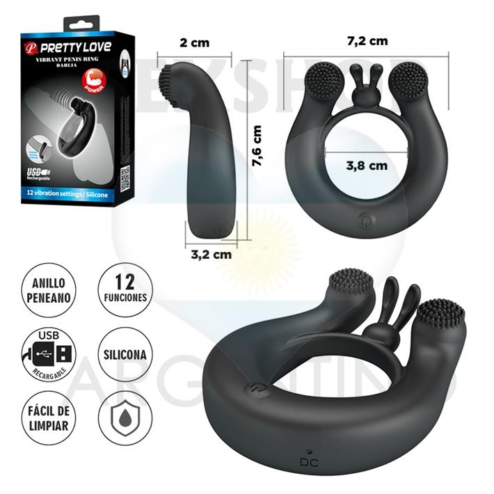 Anillo Vibrador Doble Motor con 12 Modos para Parejas