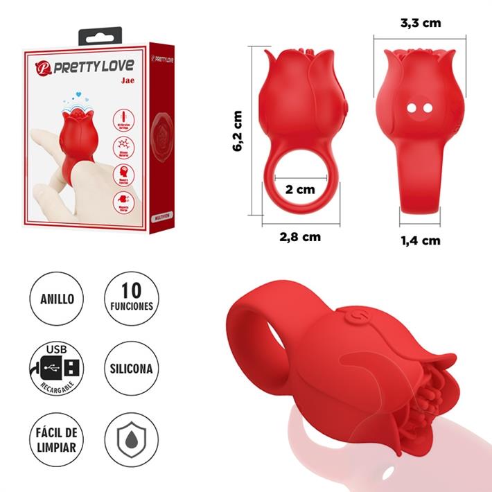 Vibrador en Forma de Rosa para Dedo con 10 Modos de Vibración