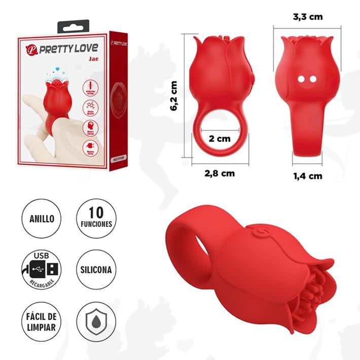 Vibrador en Forma de Rosa para Dedo con 10 Modos de Vibración
