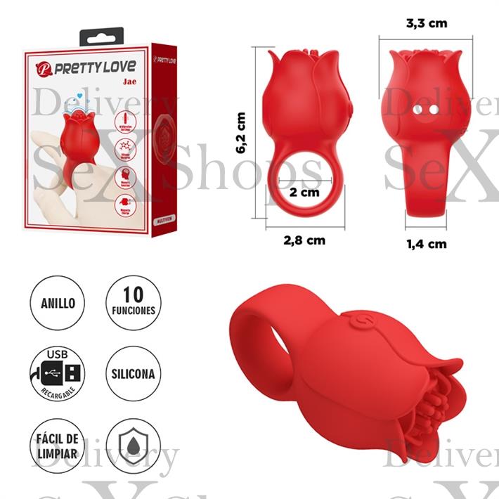 Vibrador en Forma de Rosa para Dedo con 10 Modos de Vibración