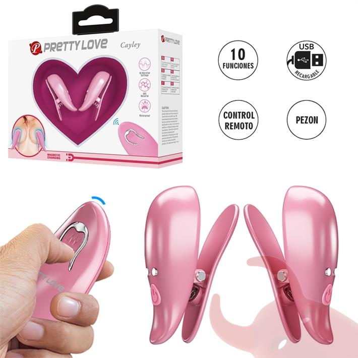 Pinzas para Pezones Rosa con 10 Modos de Vibración y Control Remoto