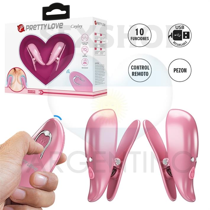 Pinzas para Pezones Rosa con 10 Modos de Vibración y Control Remoto