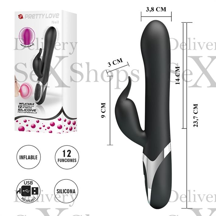  Vibrador con estimulador de clitoris, carga USB y cabeza INFLABLE 