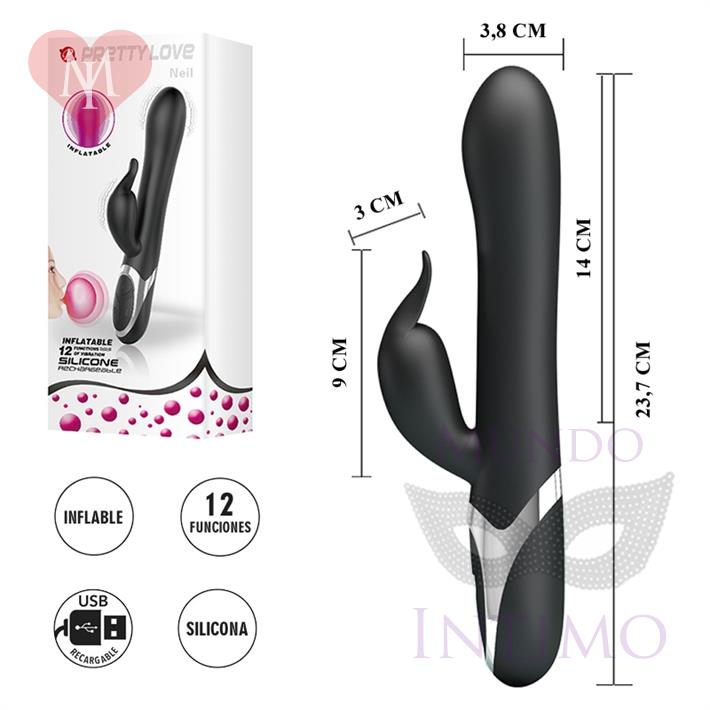  Vibrador con estimulador de clitoris, carga USB y cabeza INFLABLE 