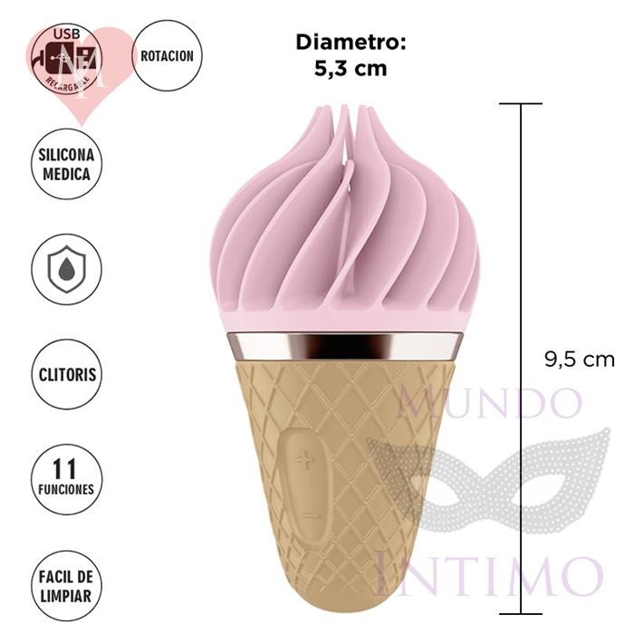  Vibrador rotativo Sweet Treat con forma de helado 11 rotaciones y carga USB 