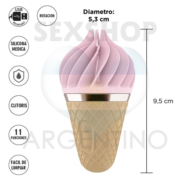 Vibrador rotativo Sweet Treat con forma de helado 11 rotaciones y carga USB