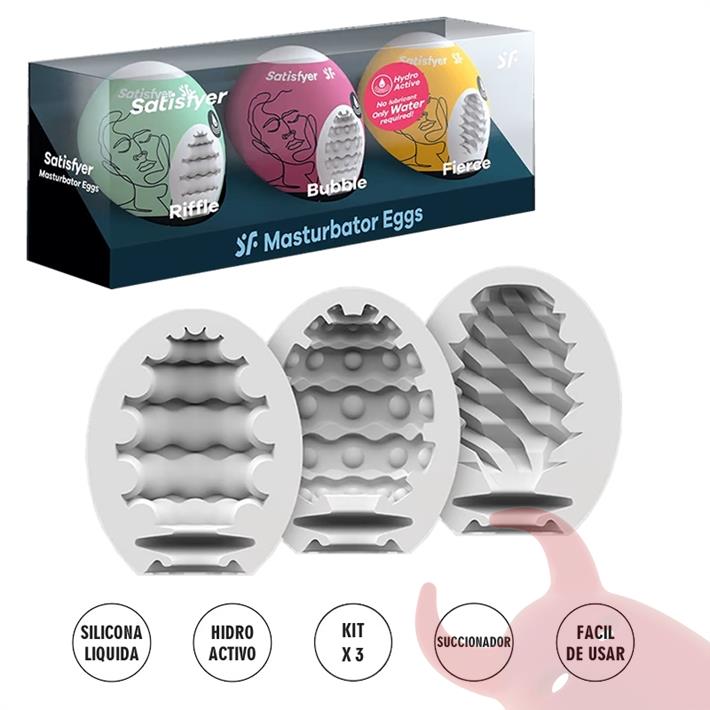 Set de 3 Huevos Masturbadores Texturizados (Riffle, Bubble, Fierce)