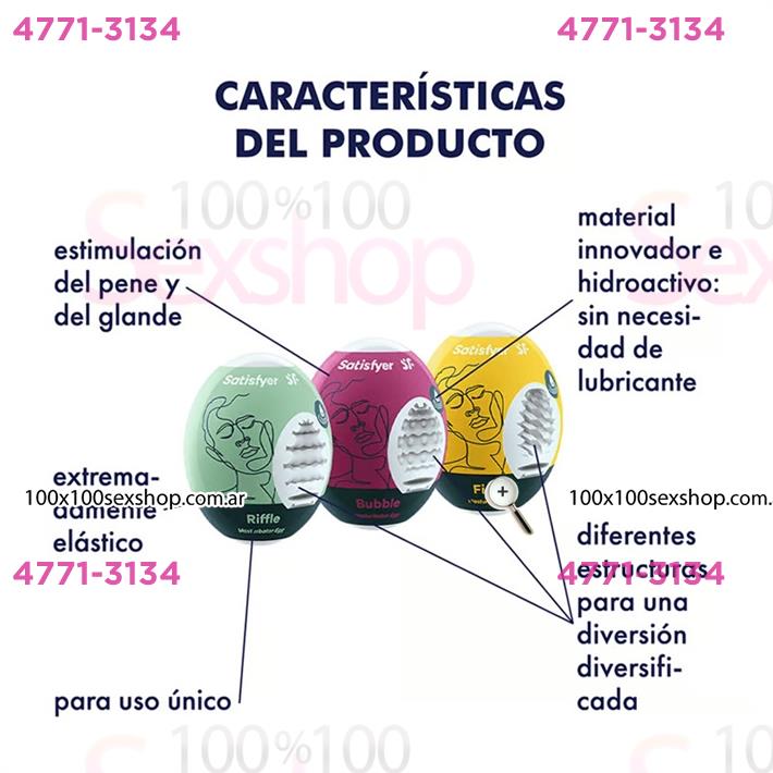 Set de 3 Huevos Masturbadores Texturizados (Riffle, Bubble, Fierce)