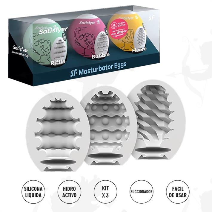 Set de 3 Huevos Masturbadores Texturizados (Riffle, Bubble, Fierce)