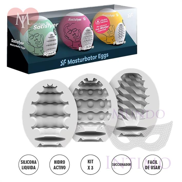 Set de 3 Huevos Masturbadores Texturizados (Riffle, Bubble, Fierce)