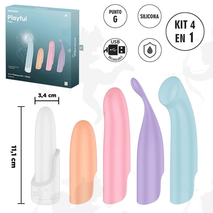 Playful Four estimulador con kit de 4 cabezales diferentes Playful Four estimulador con kit de 4 cabezales diferentes