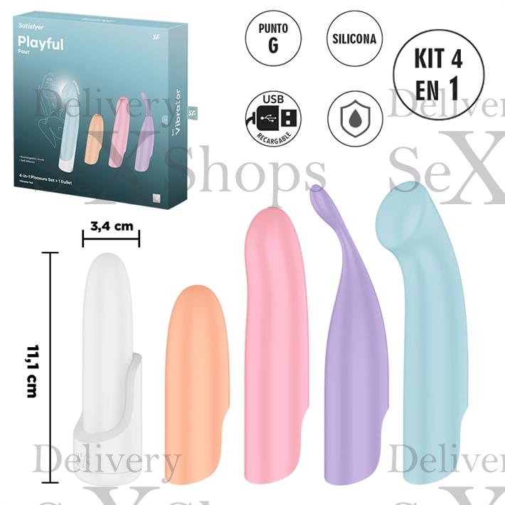 Playful Four estimulador con kit de 4 cabezales diferentes Playful Four estimulador con kit de 4 cabezales diferentes