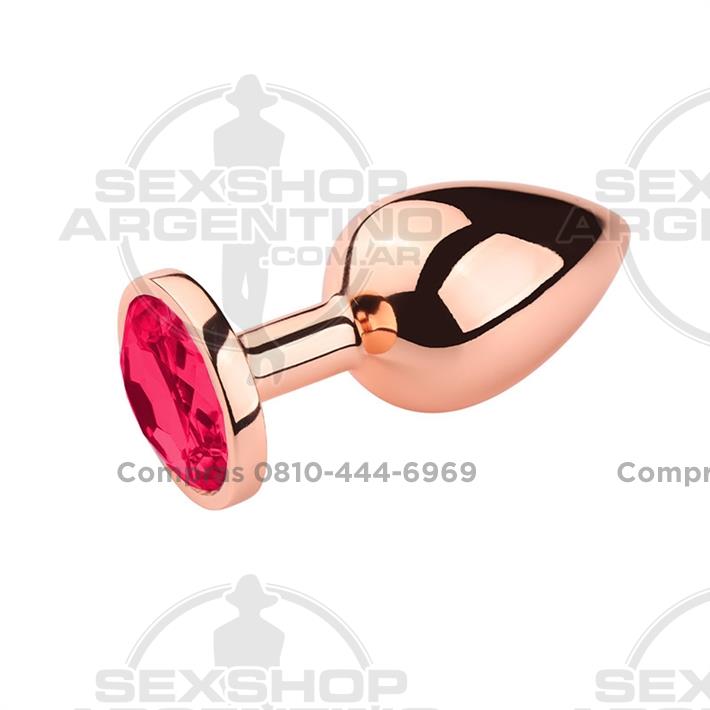 Coma Rojo S: Joya anal Small color Gold Rosado con gema rojo