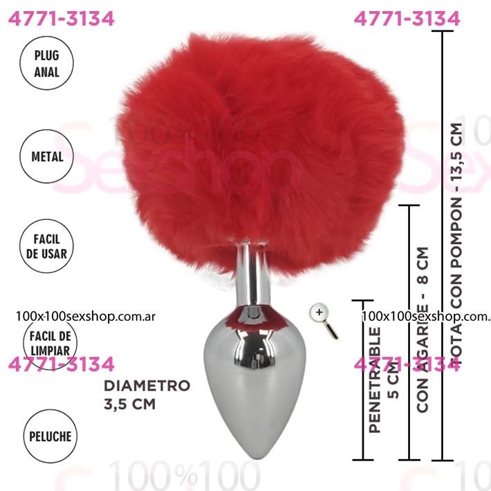 Cód: CA SS-SF-70380 - Plug de metal rojo con cola de conejo roja tamaño M - $ 25400
