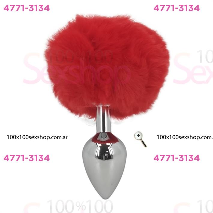 Cód: CA SS-SF-70380 - Plug de metal rojo con cola de conejo roja tamaño M - $ 25400