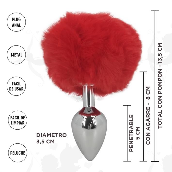 Cód: SS-SF-70380 - Plug de metal rojo con cola de conejo roja tamaño M - $ 26200
