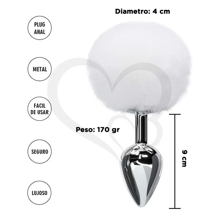 Fornax Blanca L : Plug Anal Metalico con Cola Conejo
