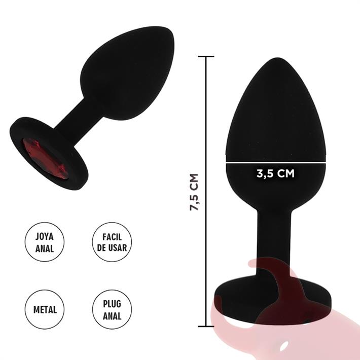  Plug negro de silicona con joya roja tamaño M 