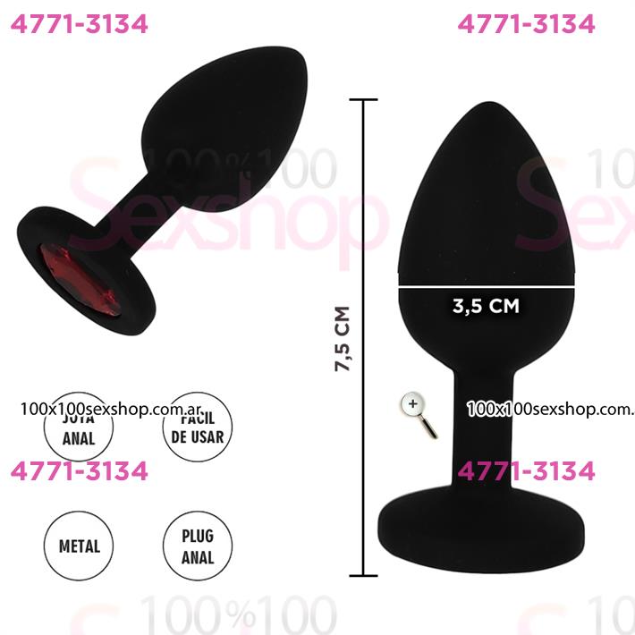 Cód: CA SS-SF-70831 - Plug negro de silicona con joya roja tamaño M - $ 20200