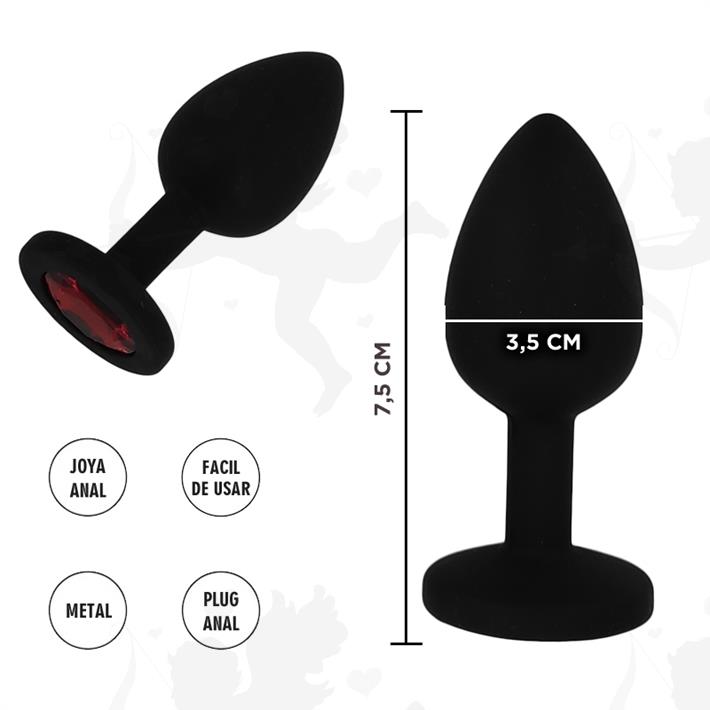 Cód: SS-SF-70831 - Plug negro de silicona con joya roja tamaño M - $ 20200